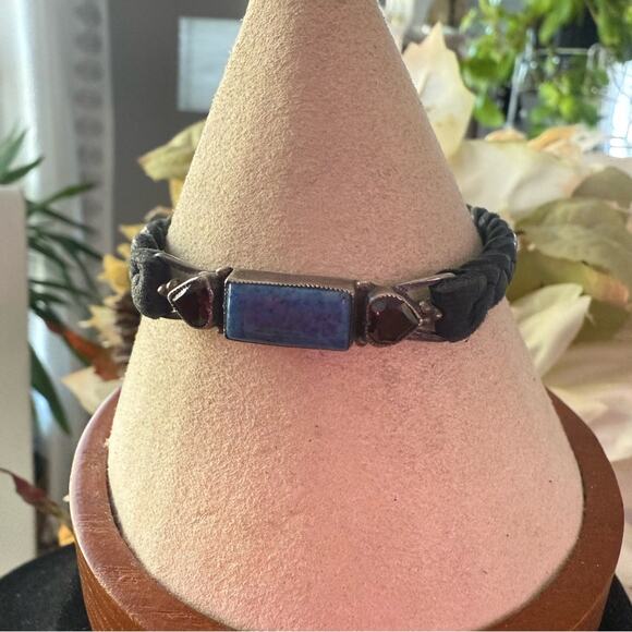 Leo Feeney Don Lucas Braided Leather Sterling Silver Blue Aventurine Bracelet - Picture 8 of 12